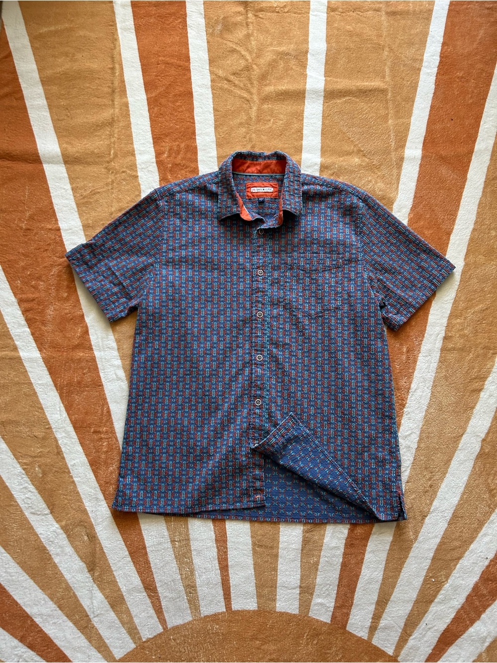 Y2K knitted blue & orange button-up shirt
